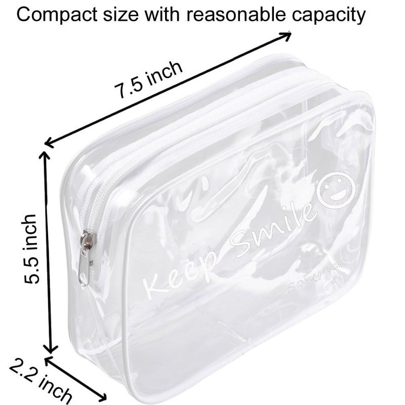 Sohynca 2pcs Clear PVC Toiletry Bag Transparent Waterproof Cosmetic Bag Minimalism Makeup Bag Small neat Cosmetic Pouch Summer Beach Purses Organize (Smile White) - Image 2